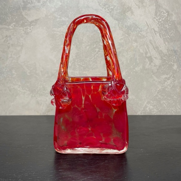 Murano style red glass purse flower vase - Picture 2 of 5